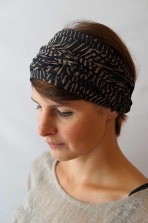 Bandeau à cheveux headband extensible noir et marron Foudre