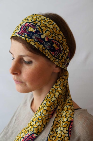 Bandeau à cheveux tissu africain wax jaune rose Foudre Headband