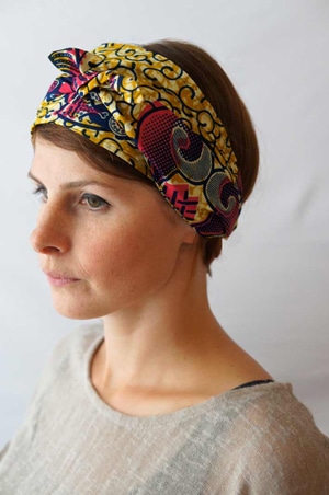 Bandeau à cheveux tissu africain wax jaune rose Foudre