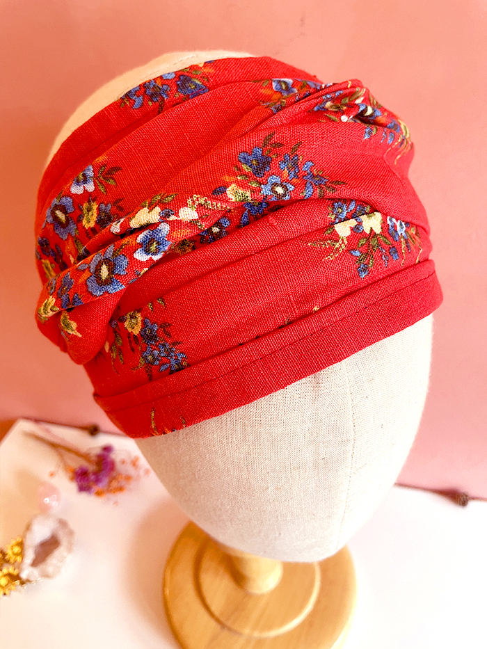 Bandeau à cheveux étroit "Alma" en liberty rouge