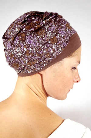 foudre-turban-chimiotherapie-liberty-violet-2Turban pour chimiothérapie - Liberty violet