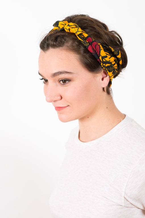 Bandeau africain noeud headband fleurs jaunes