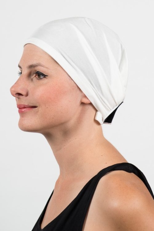 Turban Chimio Avec Bandeau Élastique - Cheveux Synthétiques Blanc - Réf. DOROTHEE Taille 60