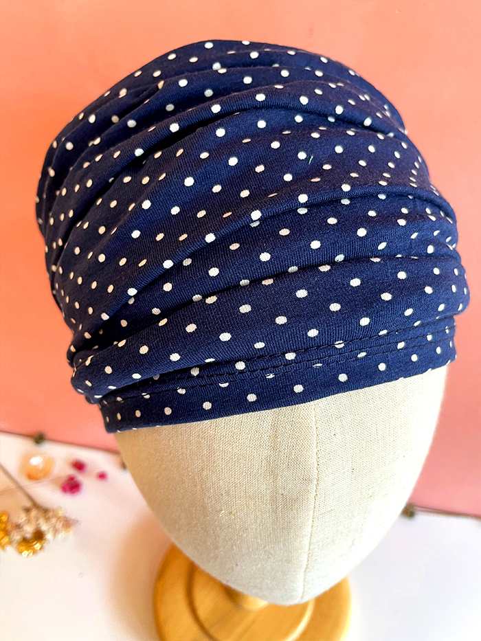 Bandeau Scratch couvrant à pois bleu marine