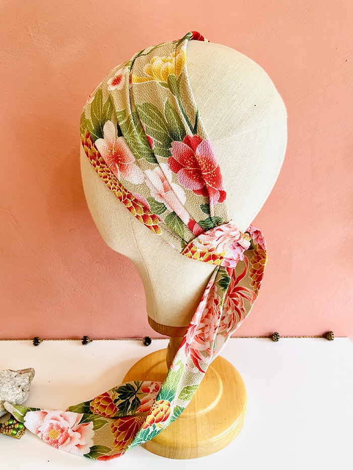 Bandeau à cheveux en tissu japonais Botan beige