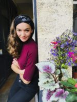 Bandeau à cheveux élastique noir à fleurs argentées de la marque Foudre