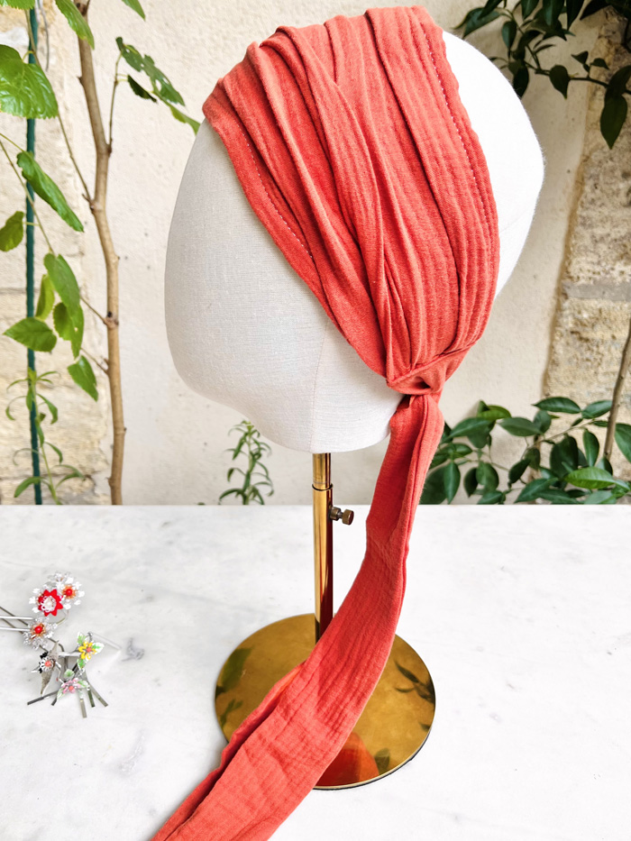 Foulard chimio en gaze de coton Terracotta – Image 6