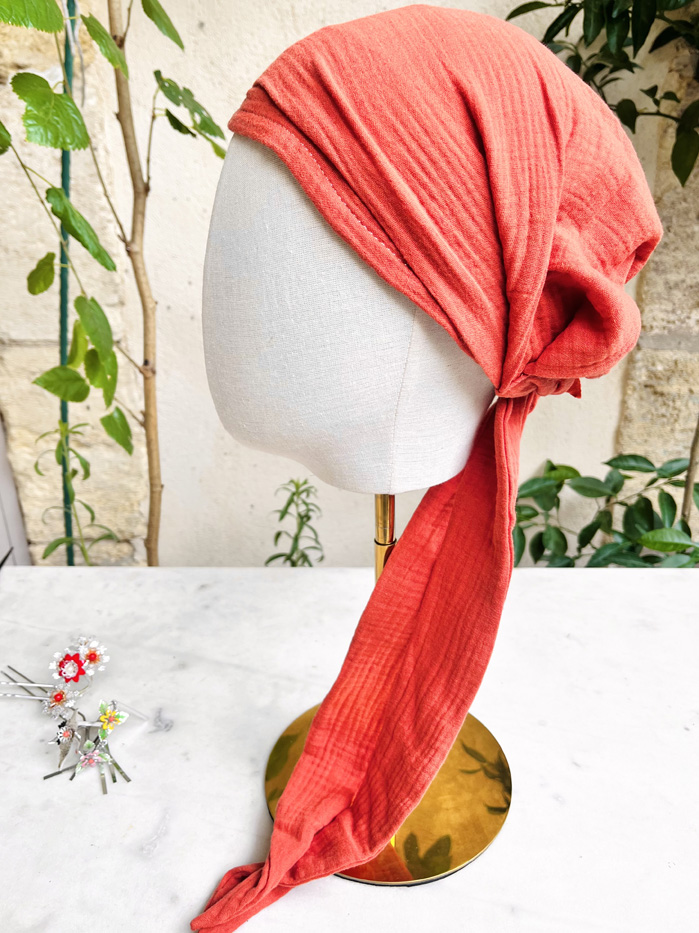 Foulard chimio en gaze de coton Terracotta – Image 4