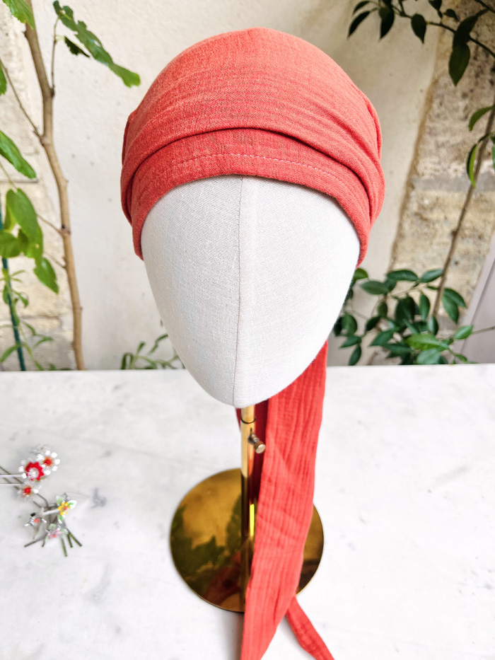 Foulard chimio en gaze de coton Terracotta – Image 5
