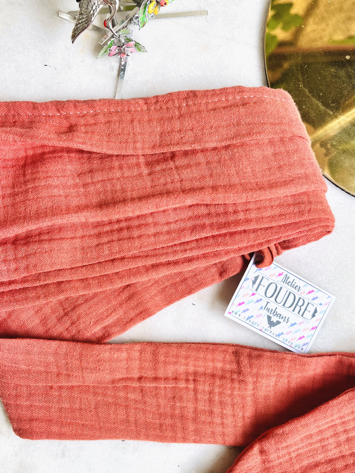 Foulard chimio en gaze de coton Terracotta – Image 7