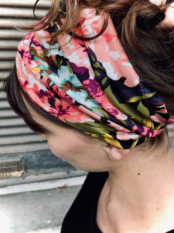 bandeau à cheveux facile à mettre en coton à fleurs violet