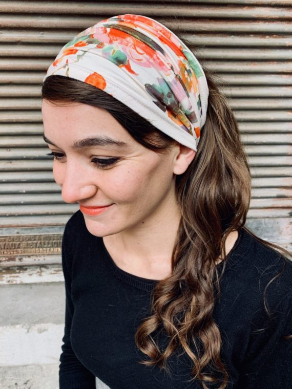 bandeau à cheveux large pour alopécie à fleurs aquarelle
