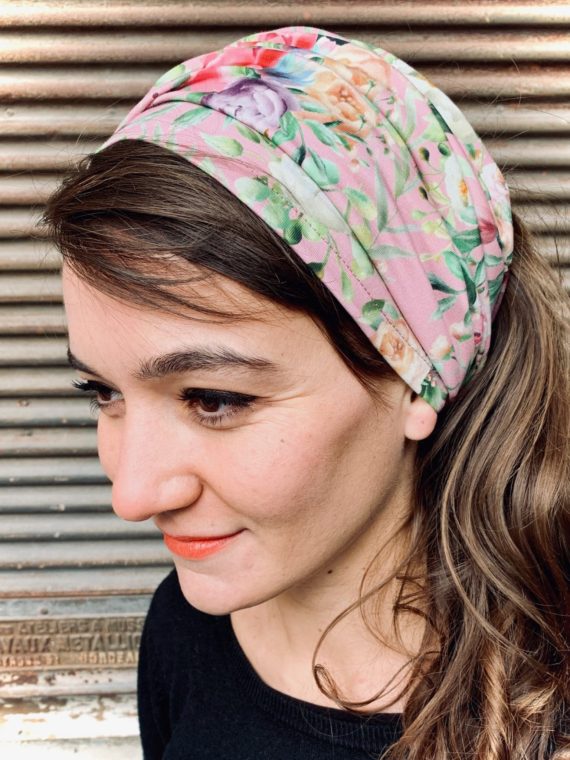 bandeau à cheveux en coton large à fleurs liberty rose