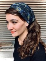 bandeau à cheveux pour pelade et alopécie en coton motif plumes de paon