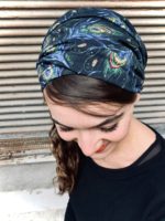 bandeau à cheveux pour pelade motif plumes de paon