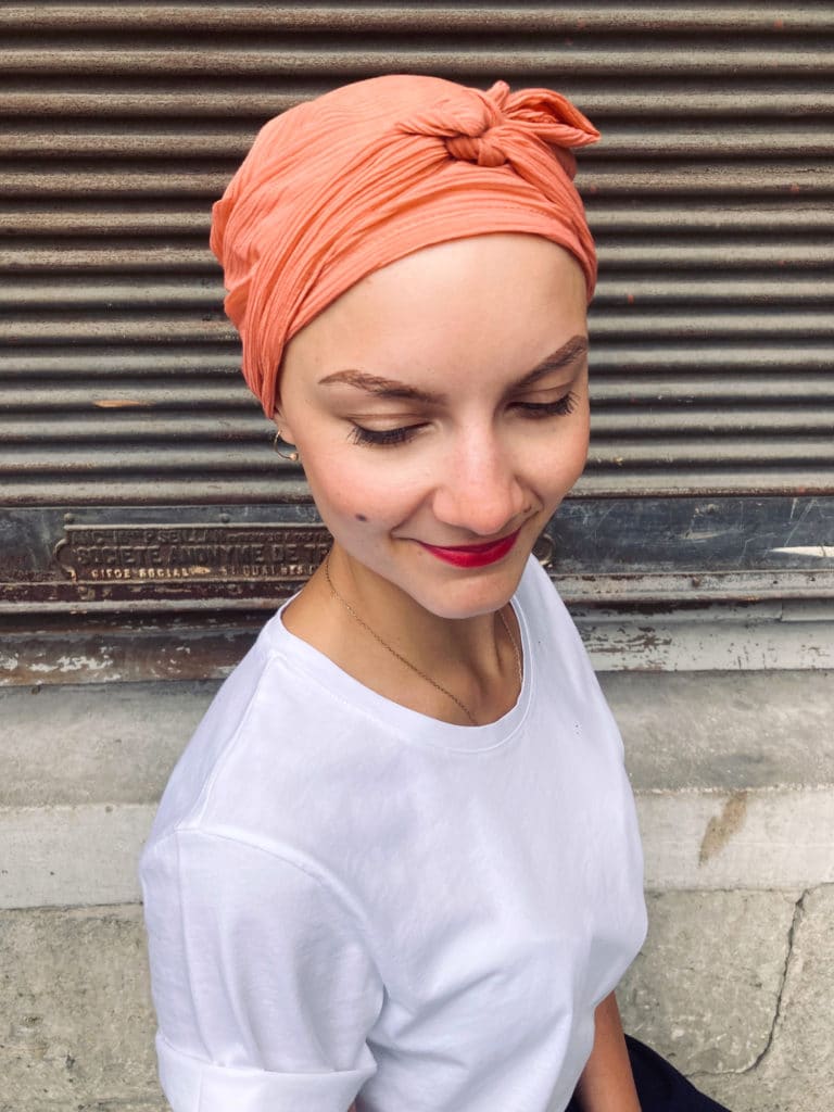 Foulard chimiothérapie en voile de coton Corail