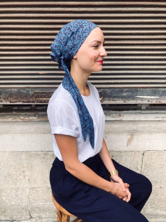 Bandeau chimio en coton Liberty bleu