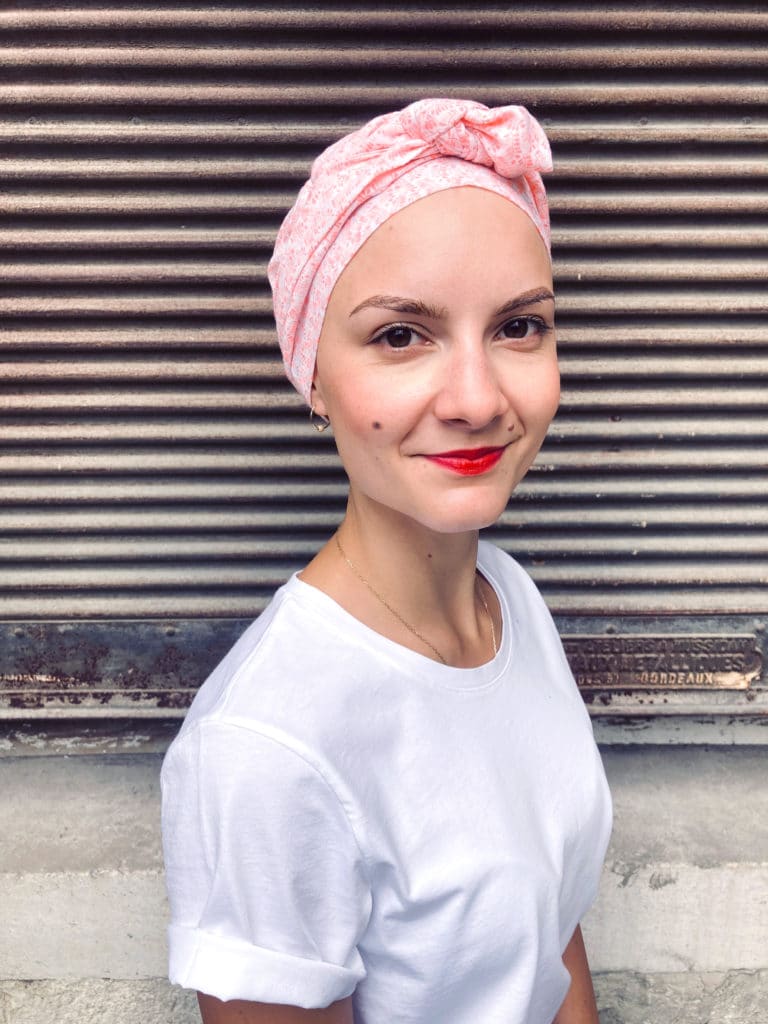 Bandeau chimio en coton Liberty corail