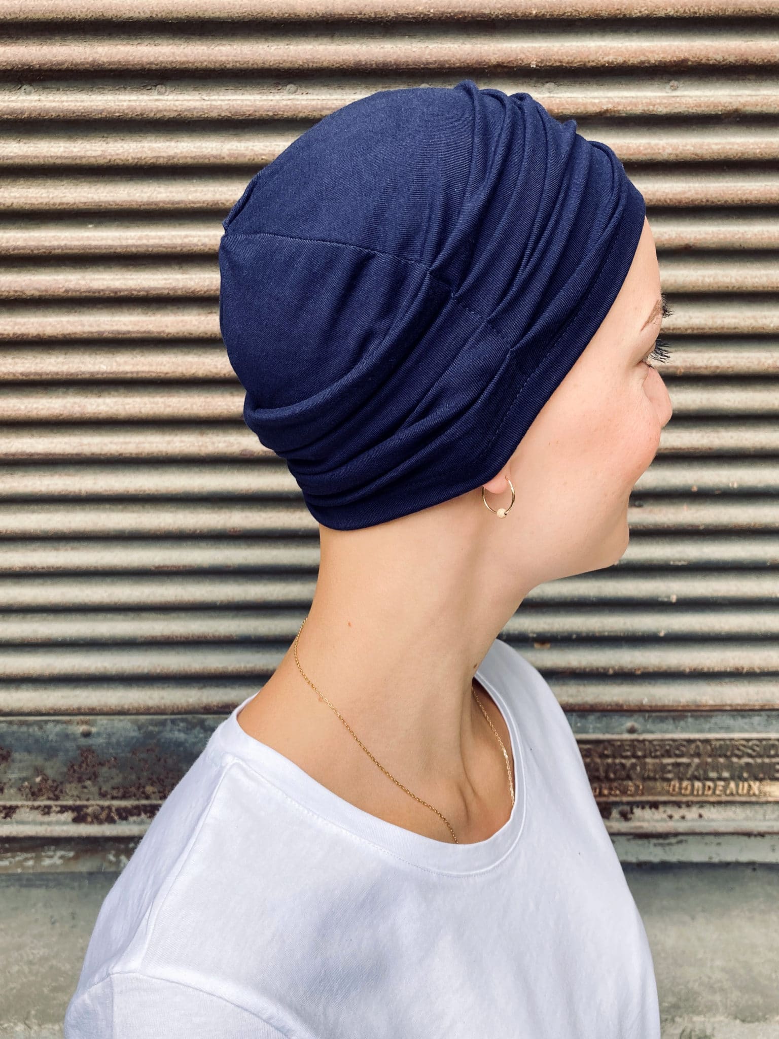 Bonnet De Bain/Turban Chimio Pour Femme - Confortable, Pour Perte De Cheveux (Bleu Marine & Blanc)