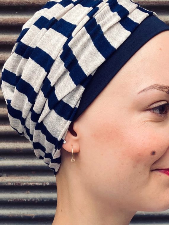 Turban chimiothérapie à rayures Marin