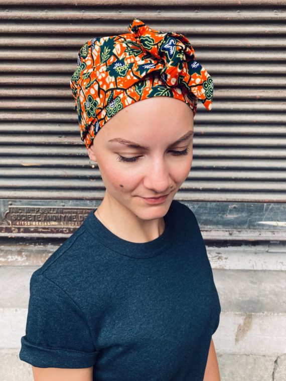 Turban pour pelade et alopécie en wax orange