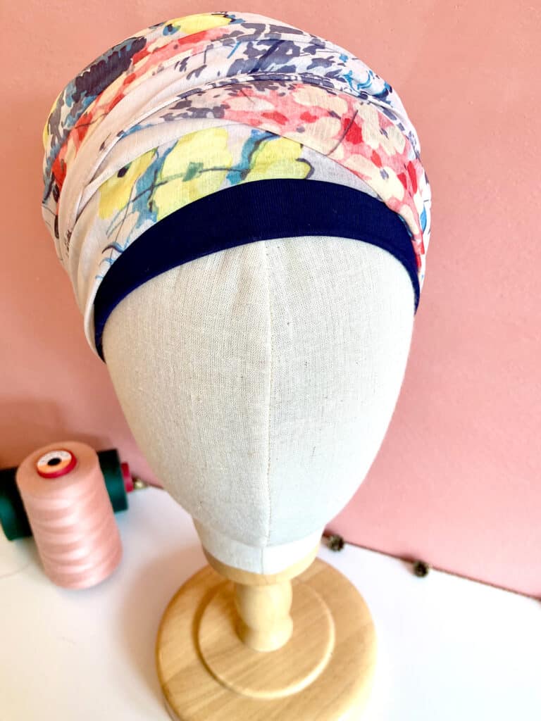 Foulard Préformé Carebell Pour Chimiothérapie - Taille Unique - Coton Doux, Réglable - Bleu/Beige - 4