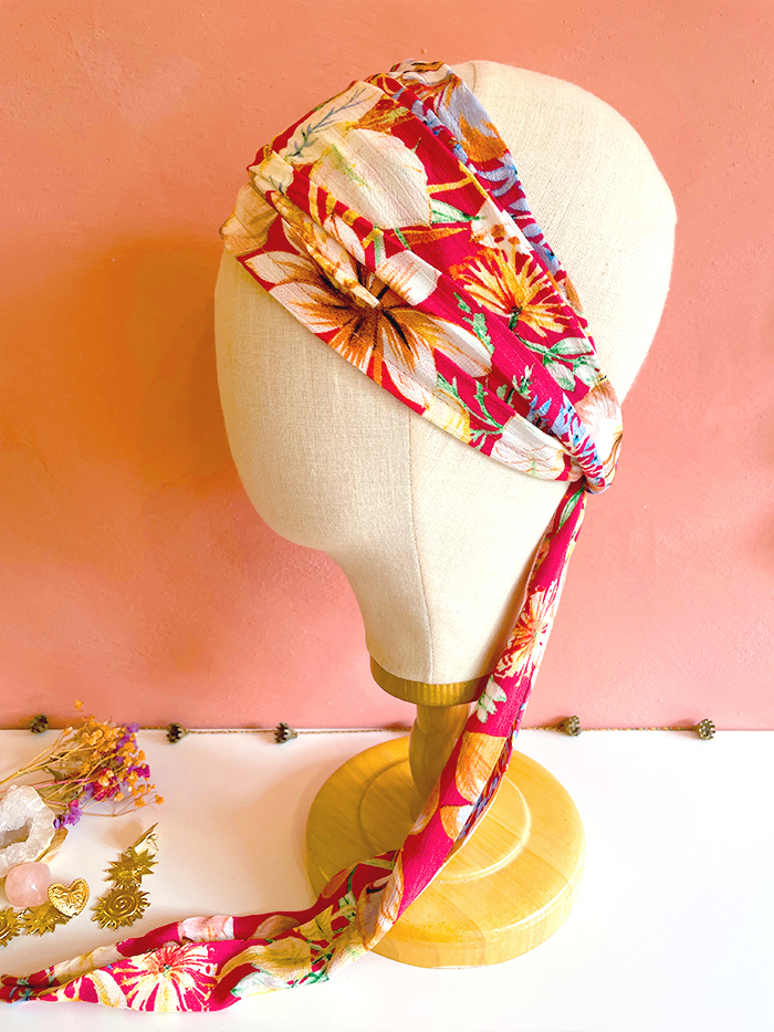 Bandeau à cheveux large à fleurs - Hawai rouge