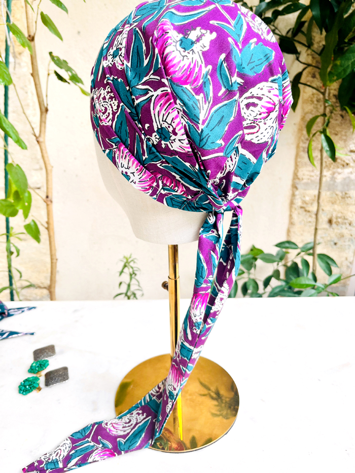 Foulard à cheveux couvrant à fleurs Peonie – Image 5