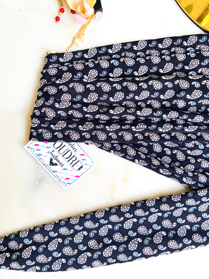 Bandeau à cheveux élastique étroit - Paisley noir