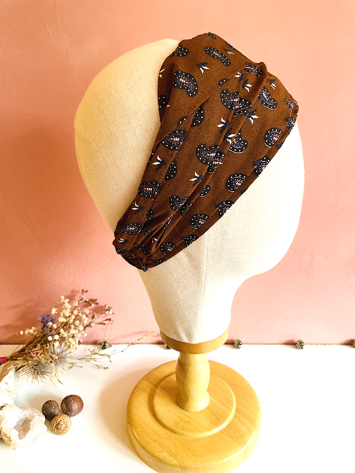 Bandeau à cheveux en coton Cachemire Marron – Image 4
