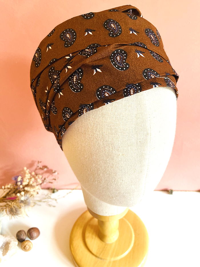 Bandeau à cheveux en coton Cachemire Marron – Image 2