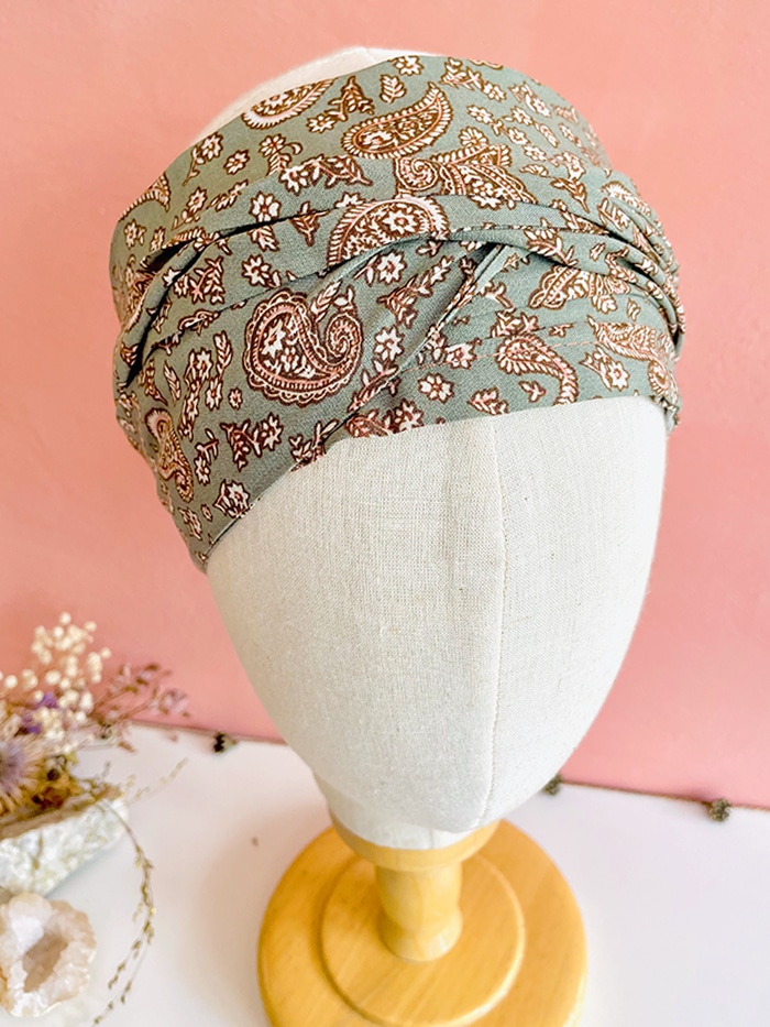 Bandeau à cheveux large Cachemire Vert - Elsa