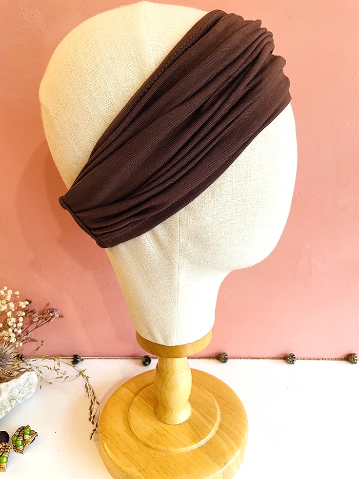 Bandeau à cheveux adapté chimio Scratch ! en coton bio marron Moka – Image 7