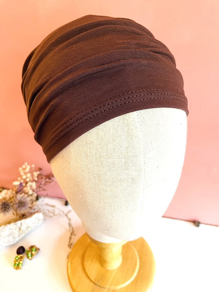 Bandeau à cheveux adapté chimio Scratch ! en coton bio marron Moka – Image 4