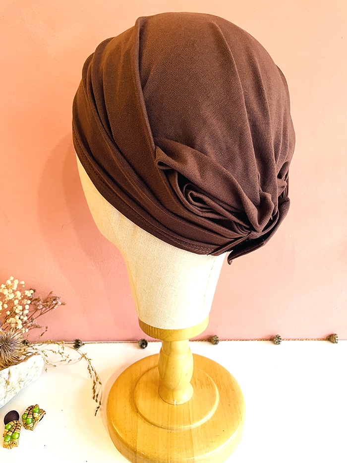 Bandeau à cheveux adapté chimio Scratch ! en coton bio marron Moka – Image 2