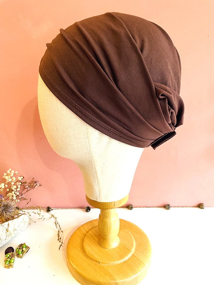 Bandeau à cheveux adapté chimio Scratch ! en coton bio marron Moka – Image 3