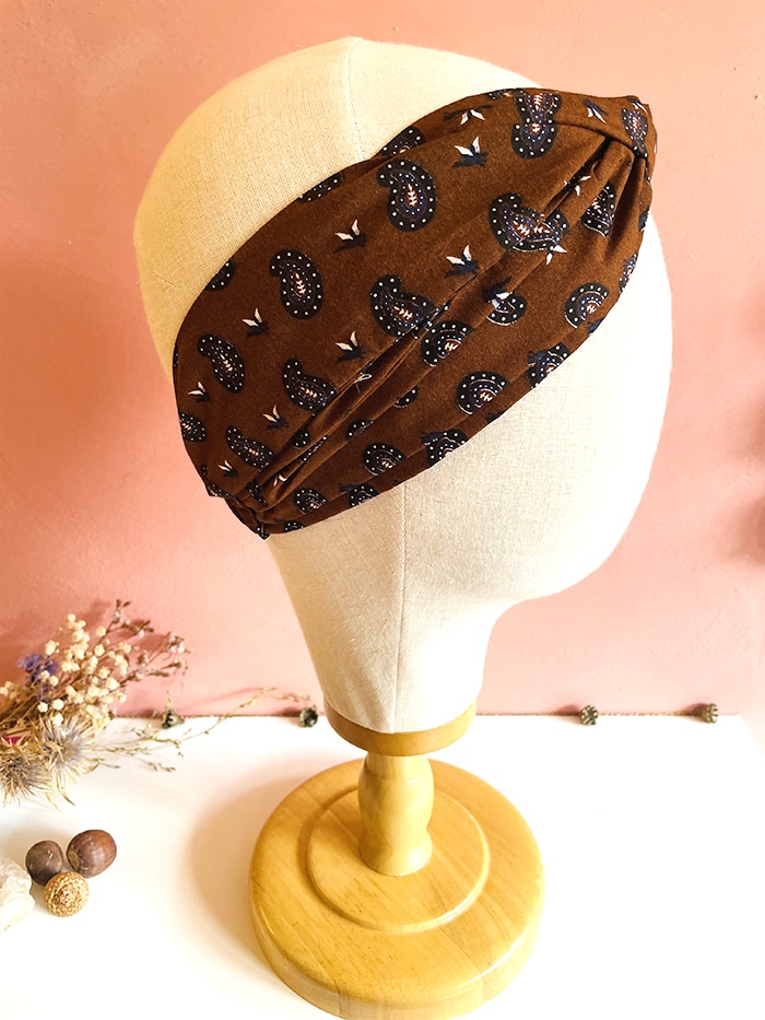 Bandeau à cheveux en coton Cachemire Marron – Image 3