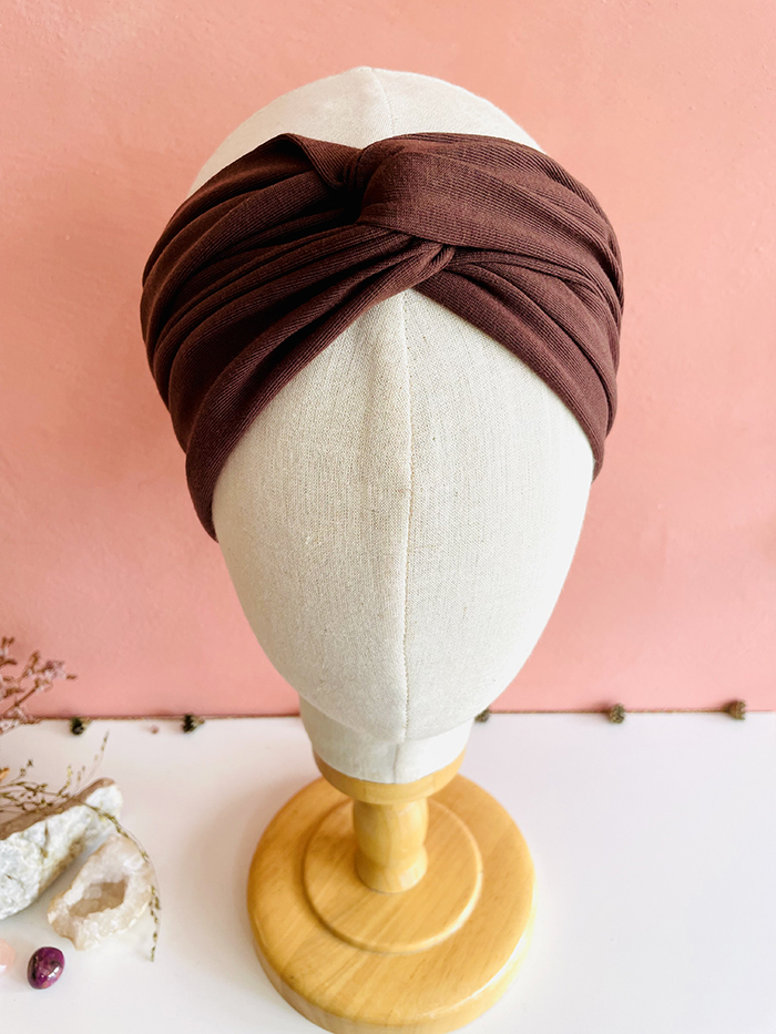 Bandeau à cheveux cache-oreille en coton bio marron