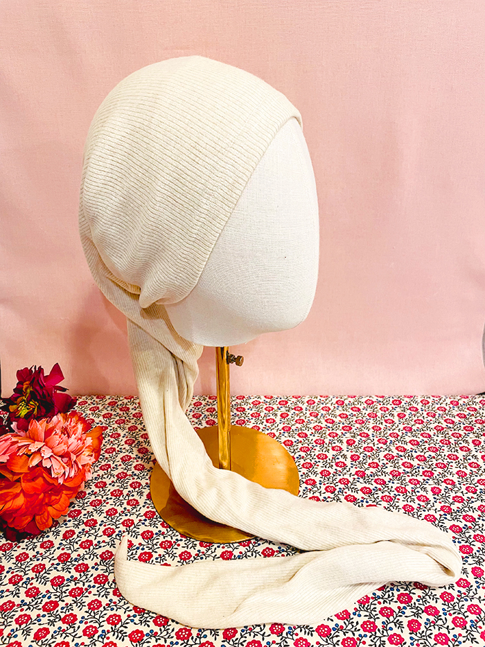 Turban pour chimiothérapie à enrouler en tissu douillet Neige – Image 5