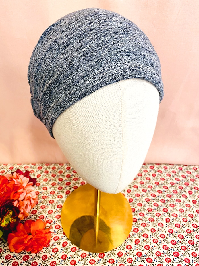 Bonnet chimio en sweat Bleu chiné – Image 2