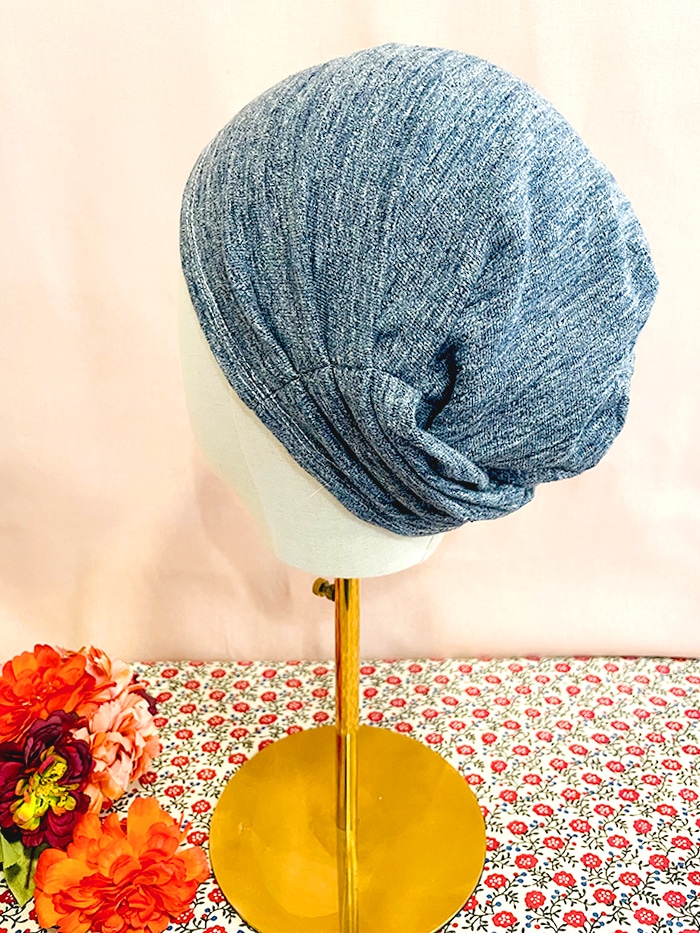 Bonnet chimio en sweat Bleu chiné – Image 5