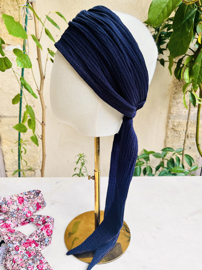 Bandeau à cheveux large en gaze de coton Marine