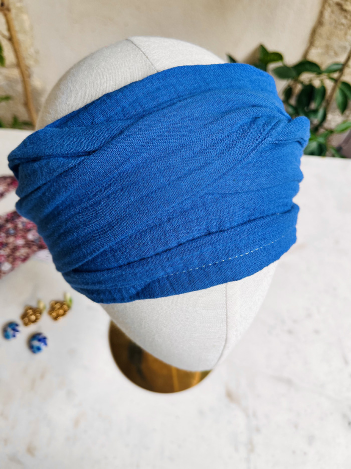 Bandeau à cheveux large en gaze de coton bleu roi