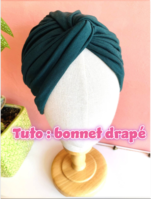 bonnet pour chimiothérapie drapé vert
